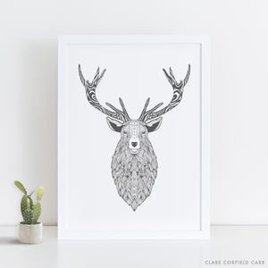 Stampa di cervo - Disegno lineare - Illustrazione - Arte in bianco e nero