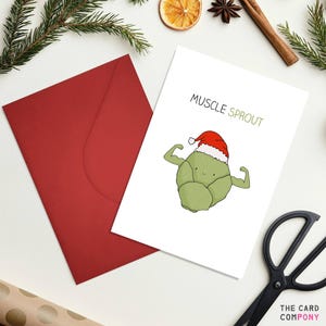Tarjeta navideña divertida de Sprout - Tarjeta de culturista - Tarjeta fuerte - Juegos de palabras de gimnasio
