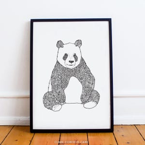 Panda Print - Desenho de Linha - Ilustração - Arte em Preto e Branco