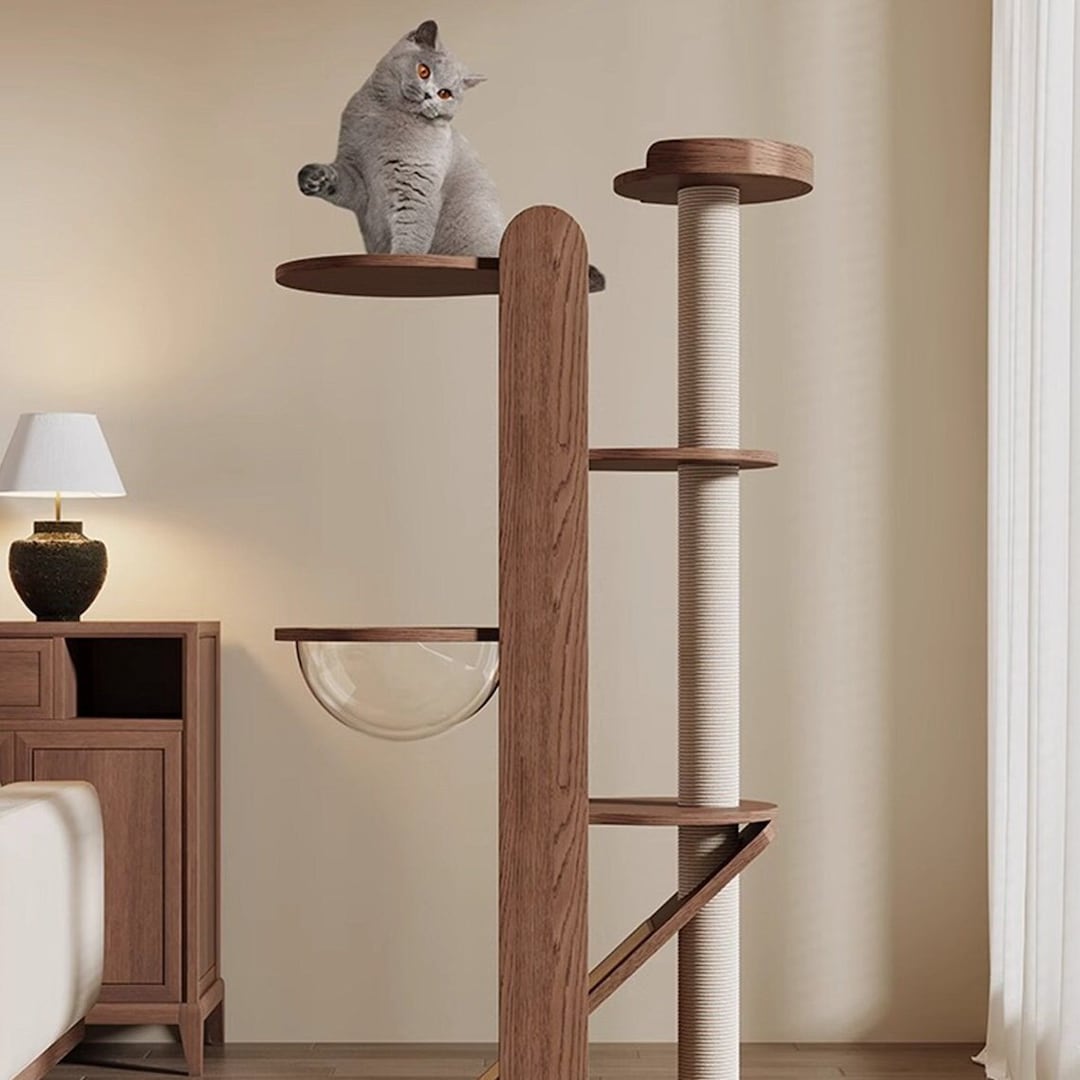 High-end Cat Tree Tower Modern Wooden Cat Furniture Cat Scratching
