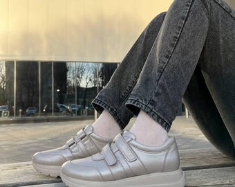 Handmade Orthopedic Leather Sneakers | Arch Support, Comfortable Walking Shoes