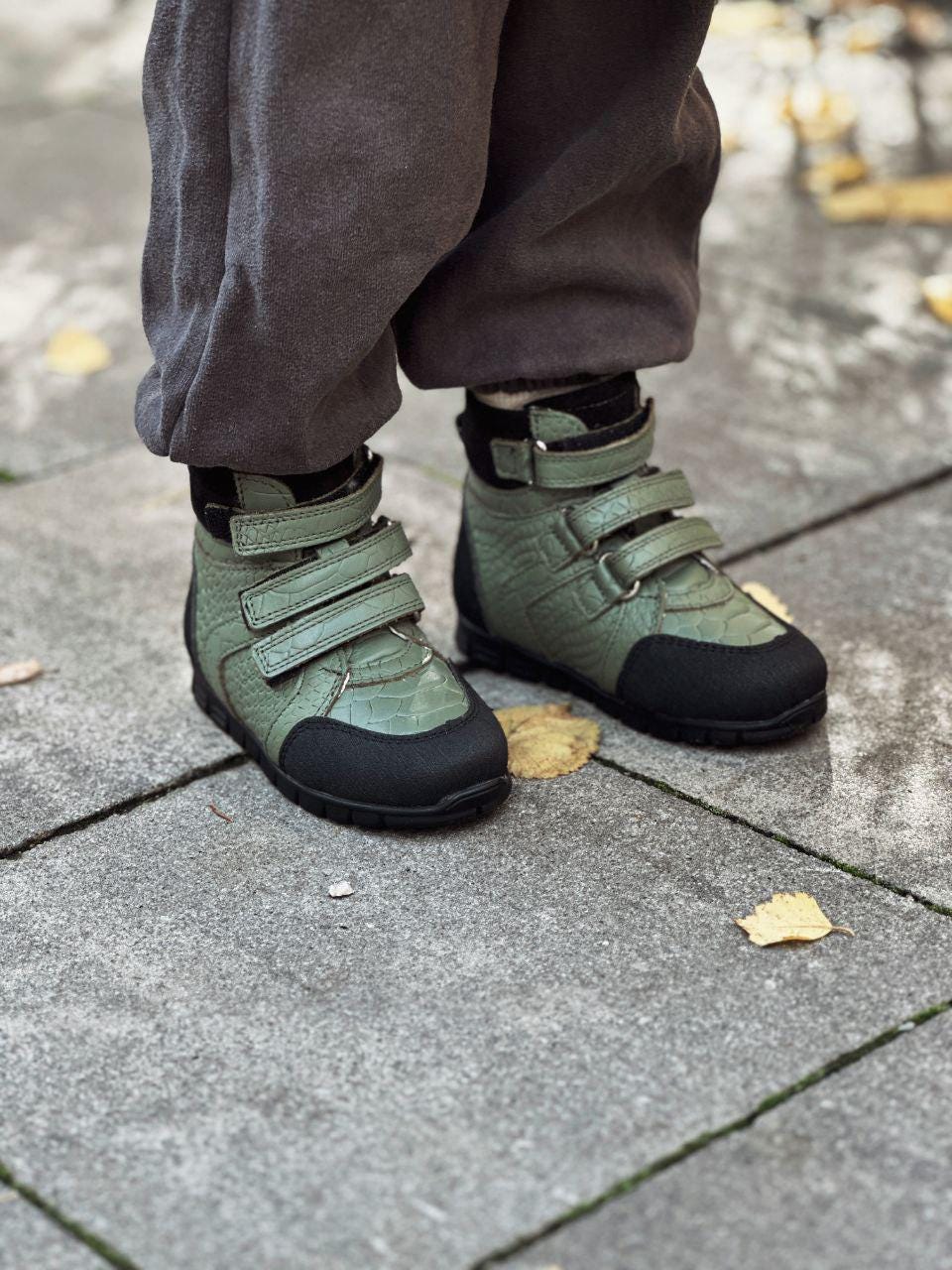 Orthopedic Green Leather Boots for Kids Arch Support Warm Shoes EU 21-40