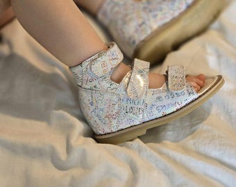 Handgemaakte sprankelende leren orthopedische kindersandalen voor meisjes: voetboogondersteuning, sterontwerp EU 18-36
