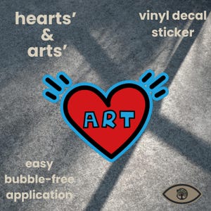 Pegatina de vinilo de corazón y arte / Obra de arte contemporánea de corazón / Pegatina de arte emocional / Rojo y azul vibrantes / Calcomanía de amor / Marca sustentable