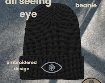 all-seeing eye Charcoal Waffle Knit Beanie | Deja Vu Symbol | Embroidered Hat | Spiritual Accessory | Mythical Beanie | Spiritual Gift |