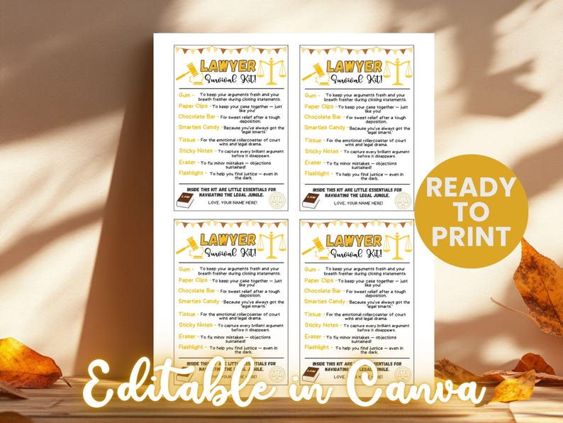 Lawyer Survival Kit Tags, Law School Graduation Gift, Bar Exam Prep ...