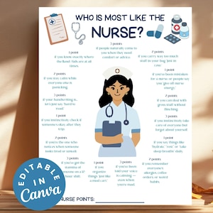 Who is most like a Nurse Trivia Game Nurses Week Appreciation Party Games Nurse Graduation Trivia Nurse Retirement Games Medical Trivia Game