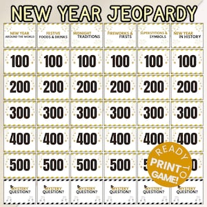 New Year Trivia Jeopardy Printable Game Sheet Fun Office Year End Party Game Trivia Family Celebration Activities New Year Family Night Game