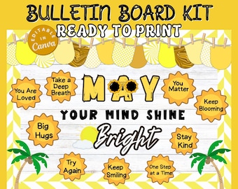 Bulletinboardkit geestelijke gezondheid mei, afdrukbaar bulletinboard eindejaar, bulletinkit Summer Kindness, motiverende bulletinkits testen