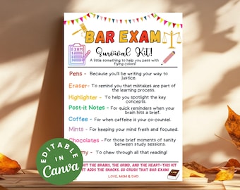 Bar Exam Survival Kit, Law School Graduation Gift, Bar Prep Care Package, Unique Lawyer Essentials, Study Aid, College Exam Survival Kit DIY