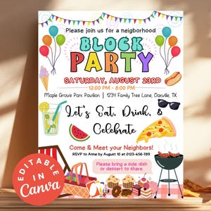 Neighborhood Block Party Invite, Editable BBQ Invitation, Summer Community Celebration, Block Party Flyers Neighbor Party Invites Printable