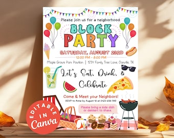 Neighborhood Block Party Invite, Editable BBQ Invitation, Summer Community Celebration, Block Party Flyers Neighbor Party Invites Printable