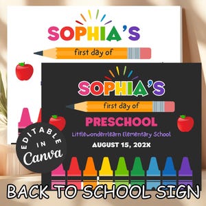 First Day of Preschool Sign Rainbow Editable Back to School Photo Prop Pencil Last Day of School Signage Instant Download Cute Printables