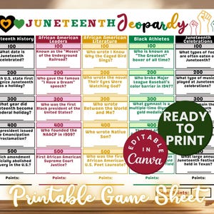 Juneteenth Jeopardy Black People Trivia Game Sheet African American History Game Kids Black Jeopardy Worksheet Juneteenth Trivia Party Print