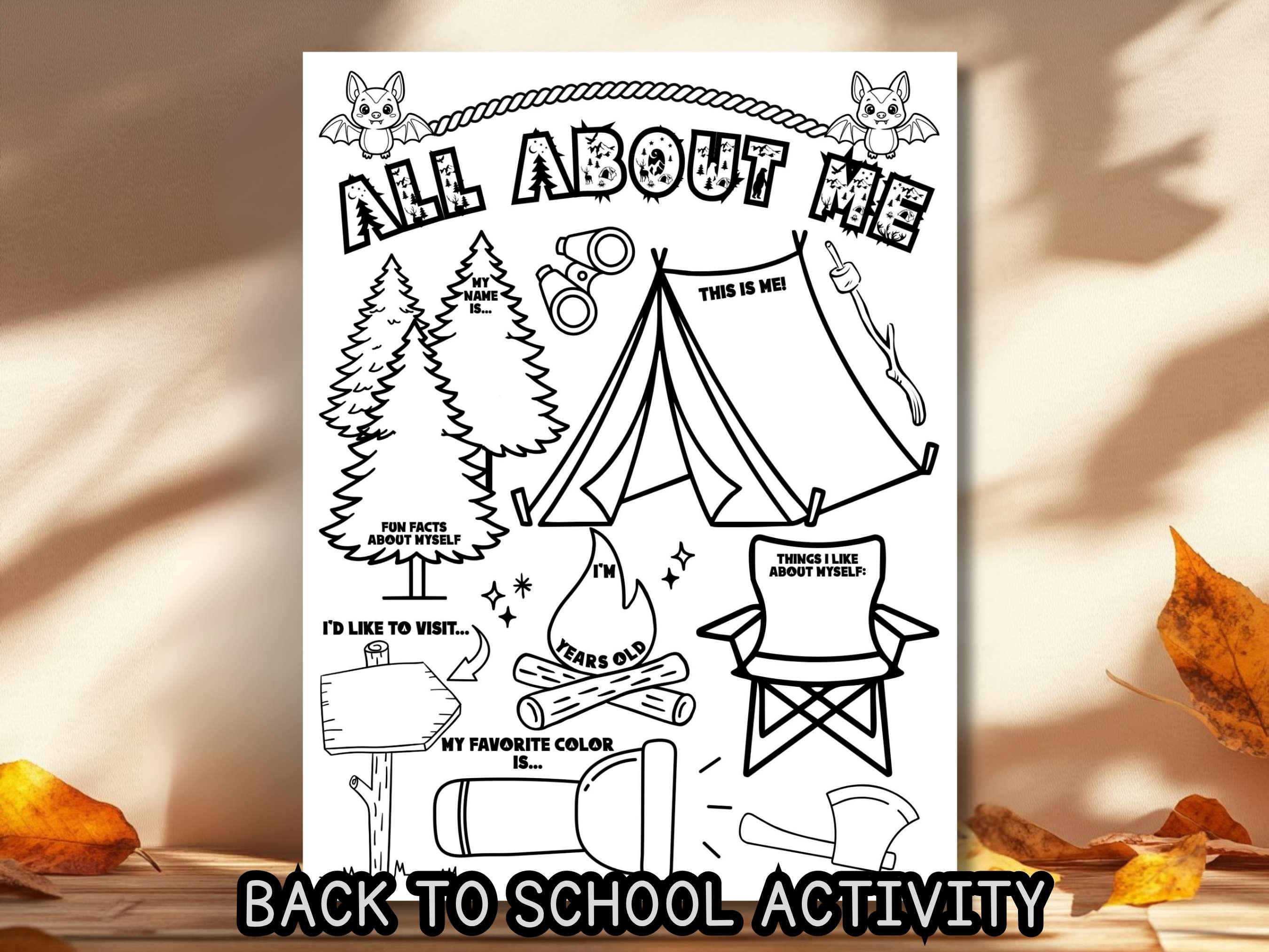 Camping Theme Back to School Coloring Worksheet Printable Kids First…