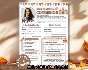 Meet the School Counselor All About Me Flyer, Boho Back to School Welcome Letter First Day of School Note, Counselor  Printable Template DIY