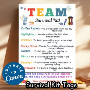 Team Survival Kit Tags Employee Appreciation Day Gift Tags Staff Appreciation Candy Tag Gift Work Thank You Tags Coworker Gift Candy Basket