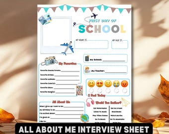 Plane All About Me Interview Sheet Travel Back to School Printable Kids First Day of School Airplane Student Questionnaire Favorite Things