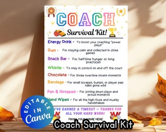 Etiquetas para el kit de supervivencia del entrenador, regalos imprimibles de agradecimiento para entrenadores de baile, etiquetas para refrigerios de fútbol, idea de regalo para entrenador asistente, etiqueta de fútbol