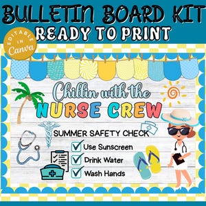 Summer School Nurse Bulletin Board Kit Printable Summer Safety Nurse Office Decor, Pediatric Clinic Decorations, Nurse Office Bulletin Board