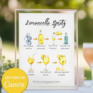 Letrero de barra de Limoncello Spritz, póster de cóctel, letreros de bebidas exclusivos, plantilla editable, menú de bar de bodas, decoración de arte de pared de cocina, carrito de bar