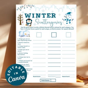 Winter Scattergories Game Sheet Printable Fun Family Holiday Trivia Activity, Office Year End Party Christmas Scattergories New Year Trivia