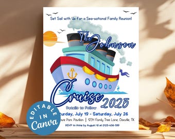 Cruise Family Reunion Flyer Cruise Invitation Editable Digital Invitation Template, Summer Vacation Family Reunion, Birthday Cruise Invites