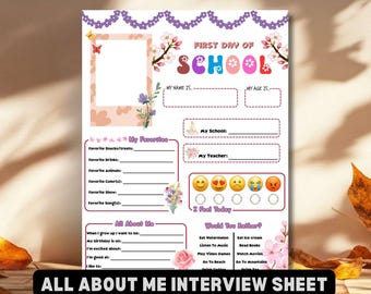 Bloom All About Me Interview Sheet Floral Theme Back to School Printable Kids First Day of School Student Questionnaire Favorite Things PDF
