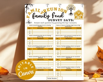 Family Reunion Friendly Feud Game Sheet Printable Fun Family Game Night, Printable Family Trivia Questions, Group Activity for Family Night