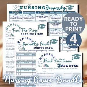 Nursing School Game Bundle Printable Nurse Party Graduation Games for Nurse Retirement Game Sheet pass the prize Nurse Birthday Nurse Trivia