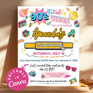 90s Birthday Party Flyer, Editable Retro Invitation For Bday Party, 90s Throwback Party Flyer, Retro Y2K Birthday Invites, 2000s Themed Bday