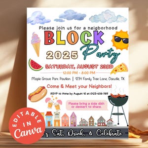 Block Party Flyer Neighborhood Invite, Editable BBQ Cookout Invitation, Summer Community Celebration, Backyard Cookout Neighbors Block Party