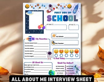 Outer Space All About Me Interview Sheet Planet Back to School Printable Kids First Day of School Student Questionnaire Favorite Things PDF
