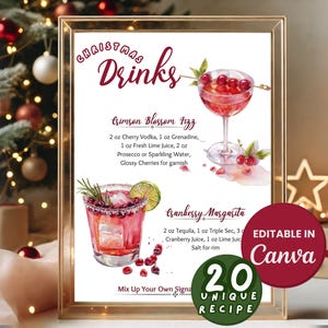 20 schede di ricette per cocktail natalizi Segnaletica Modificabile Festa di Natale Idea regalo per le feste Menu moderno per bar Fai da te Scheda di ricette per bevande natalizie Mixology