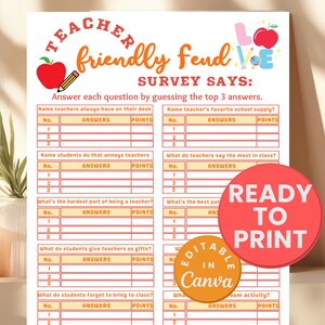 Druckbare Lehrer Fehde Spiel Lehrer Wertschätzung Woche Lehrer Trivia Spiel Spaß Klassenzimmer lehrerfreundliche Fehde zurück zu Schulkinderaktivitäten