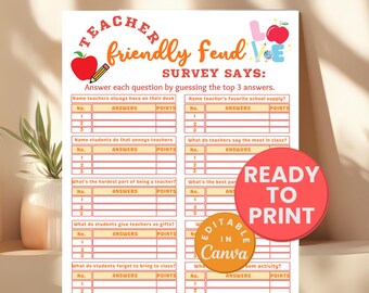 Printable Teacher Feud Game Teacher Appreciation Week Teacher Trivia Game Fun Classroom teacher friendly feud back to school kids activities