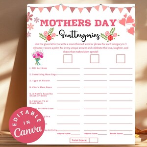 Mothers Day Scattergories Games, Fun Printable Activities for Family, Trivia, Party Games, and Creative Ideas for Mom, Fun Ideas for Mom Day