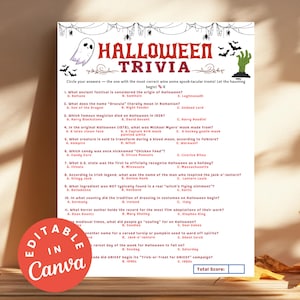 Halloween Trivia Game, Fun Family Night, Printable Autumn Trivia Office Halloween Party, Spooky Trivia Questions School Halloween Party Game
