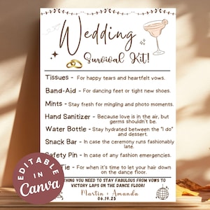 Wedding Day Survival Kit Tags Printable Essential Emergency Kit for Bride and Groom, Wedding Day Must-Haves and Gifts, Wedding Kit for Guest