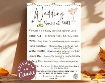 Wedding Day Survival Kit Tags Printable Essential Emergency Kit for Bride and Groom, Wedding Day Must-Haves and Gifts, Wedding Kit for Guest