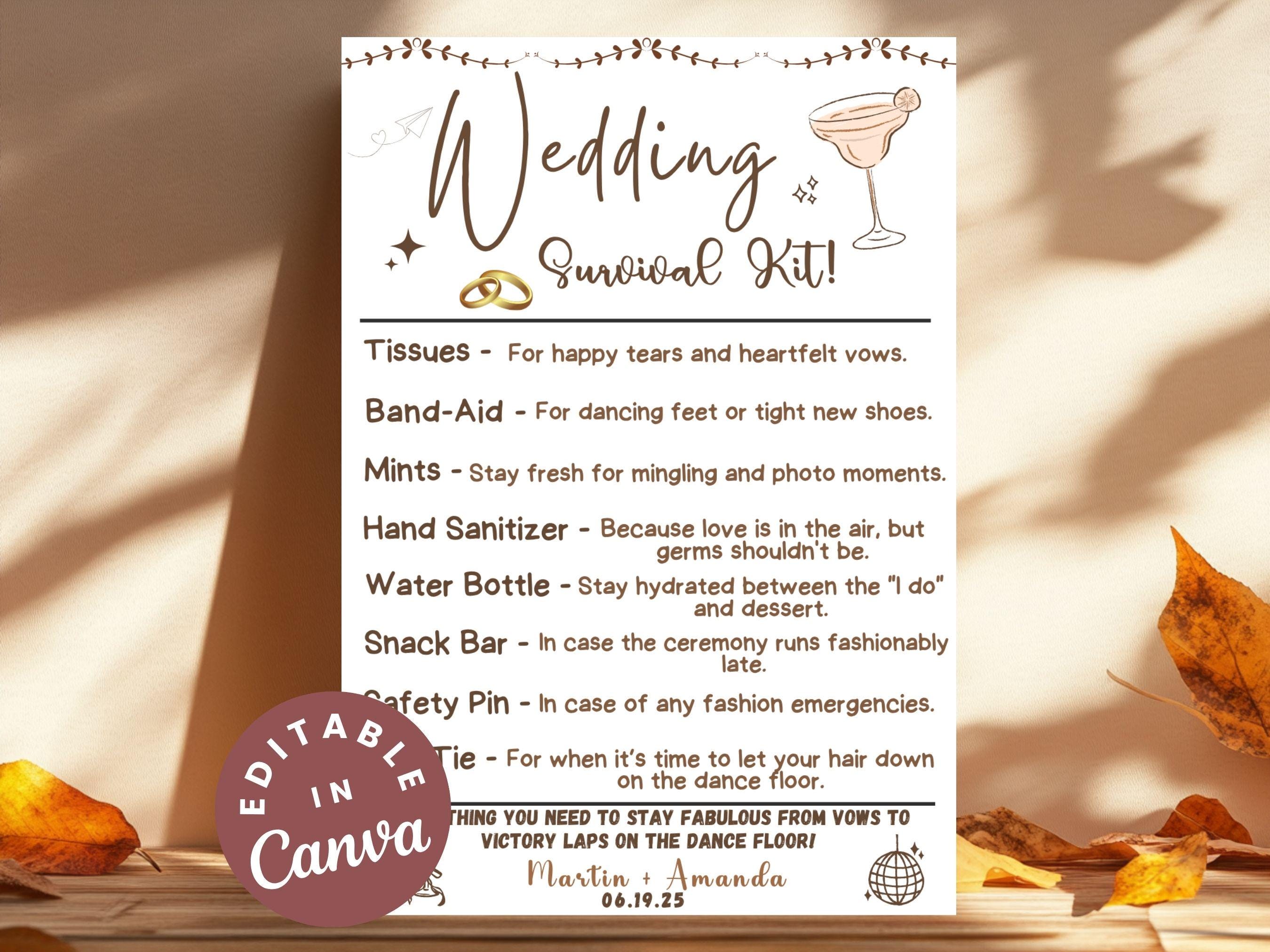 Wedding Day Survival Kit Tags Printable Essential Emergency Kit for Bride  and Groom, Wedding Day Must-haves and Gifts, Wedding Kit for Guest - Etsy  Israel, image size:2700x2025