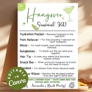 Hangover Survival Kit Tags, Margarita Recovery Favors for Bachelorette Parties, Fun Favor Bags for Guests DIY Recovery Kit for Bridal Shower