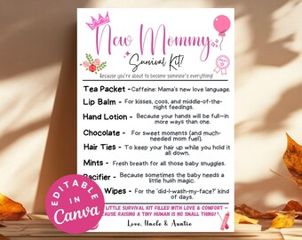 New Mommy Survival Kit, Essential Care Gift for New Moms, Baby Shower Gift, Self-Care Support for Mothers, Thoughtful Gift Tag for Mom-to-be