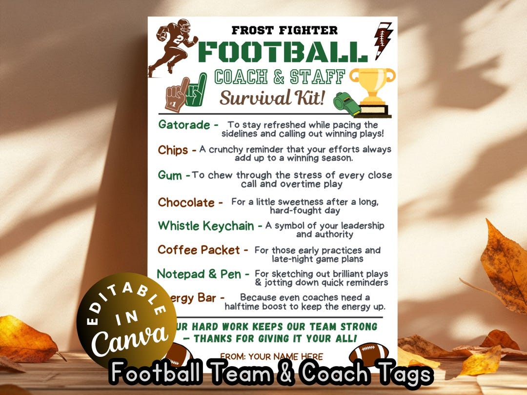 Football Coach Survival Kit Tags Printable Football Team Goodie Bags ...