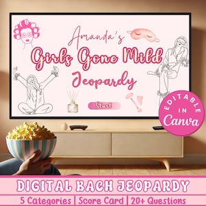 Girls Gone Mild Bachelorette Jeopardy Game, Spa Day Bach Party Editable Trivia Template for Fun Girls Nights, Slumber Party Bachelorette PPT