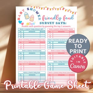 Baby Shower Friendly Feud Game Sheet Printable Baby Shower Feud Games Baby Shower Family Feud Party Game Gender Reveal Ideas Baby Shower DIY