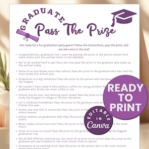 Pass the Grad Gift Game Printable Graduation Pass the Prize Game Digital Download Ready to Print College Graduation Games High School Grads