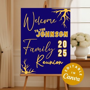 Royal Blue & Gold Family Reunion Welcome Sign Editable Black Family Tree Printable Decoration Family Gatherings African American Signage DIY