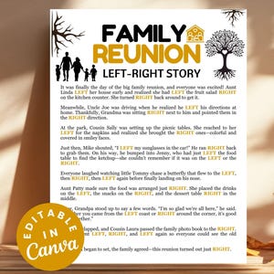 Family Reunion Left Right Game, Fun Icebreaker Activity, Pass the Gift Game, Printable Family Reunion Games Family Trivia Left Right Story