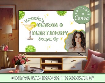 Margs and Matrimony Bachelorette Jeopardy Party Game Editable Bridal Shower Game Template Final Fiesta Bachelorette Mexico Beach Trivia Game
